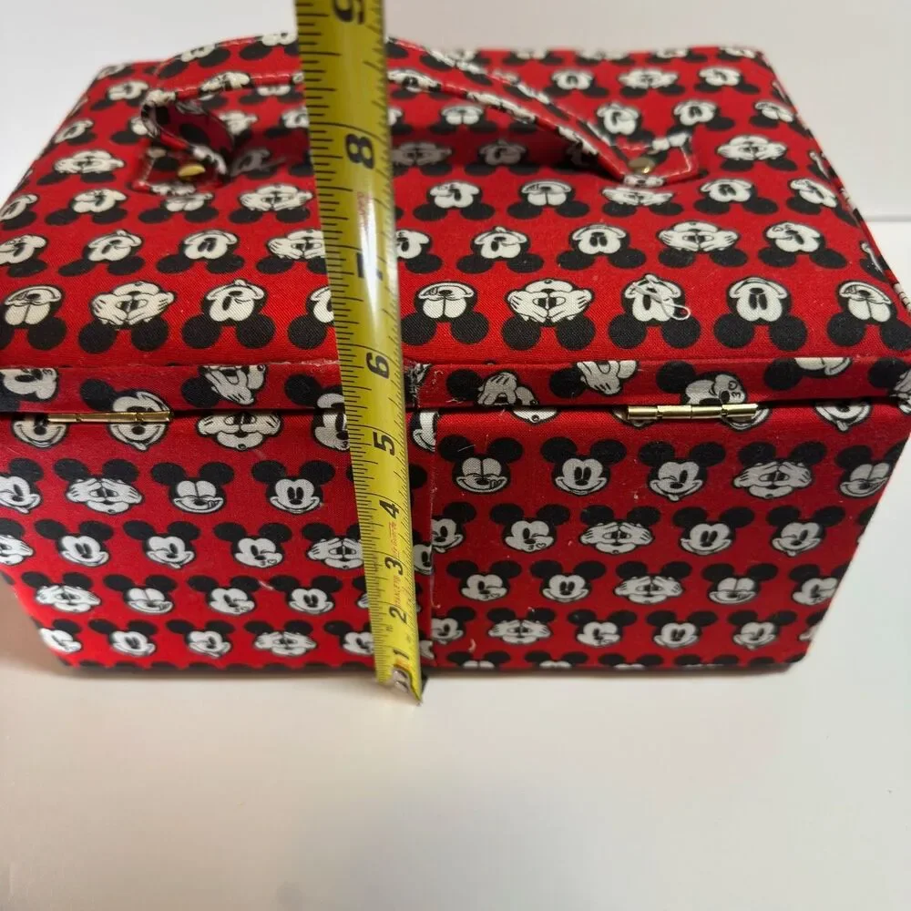 Disney Mickey Mouse Fabric Sewing Basket Box Organizer Handle Red Black Storage